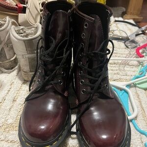 Dr. Martens Maroon Combat Moto Boots Durable Leather